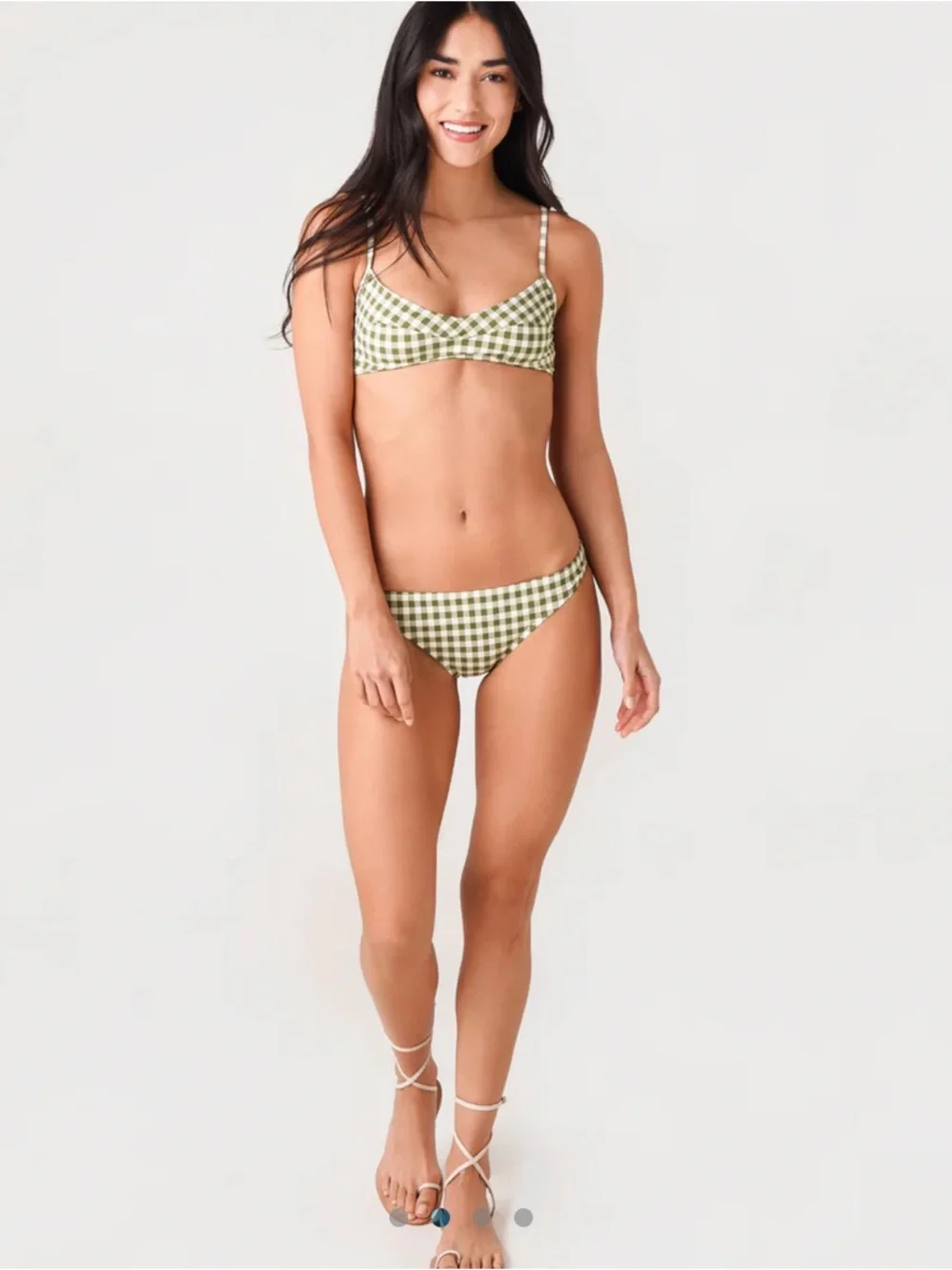 Tory Burch Gingham Check Green & Cream Two Piece Bikini, Size Medium